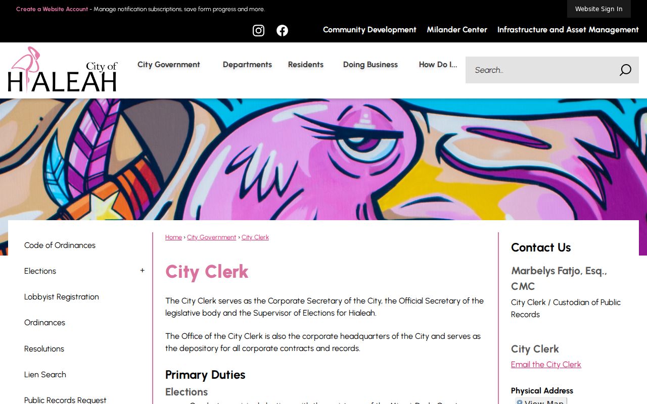 Hialeah residents directory City Clerk records page