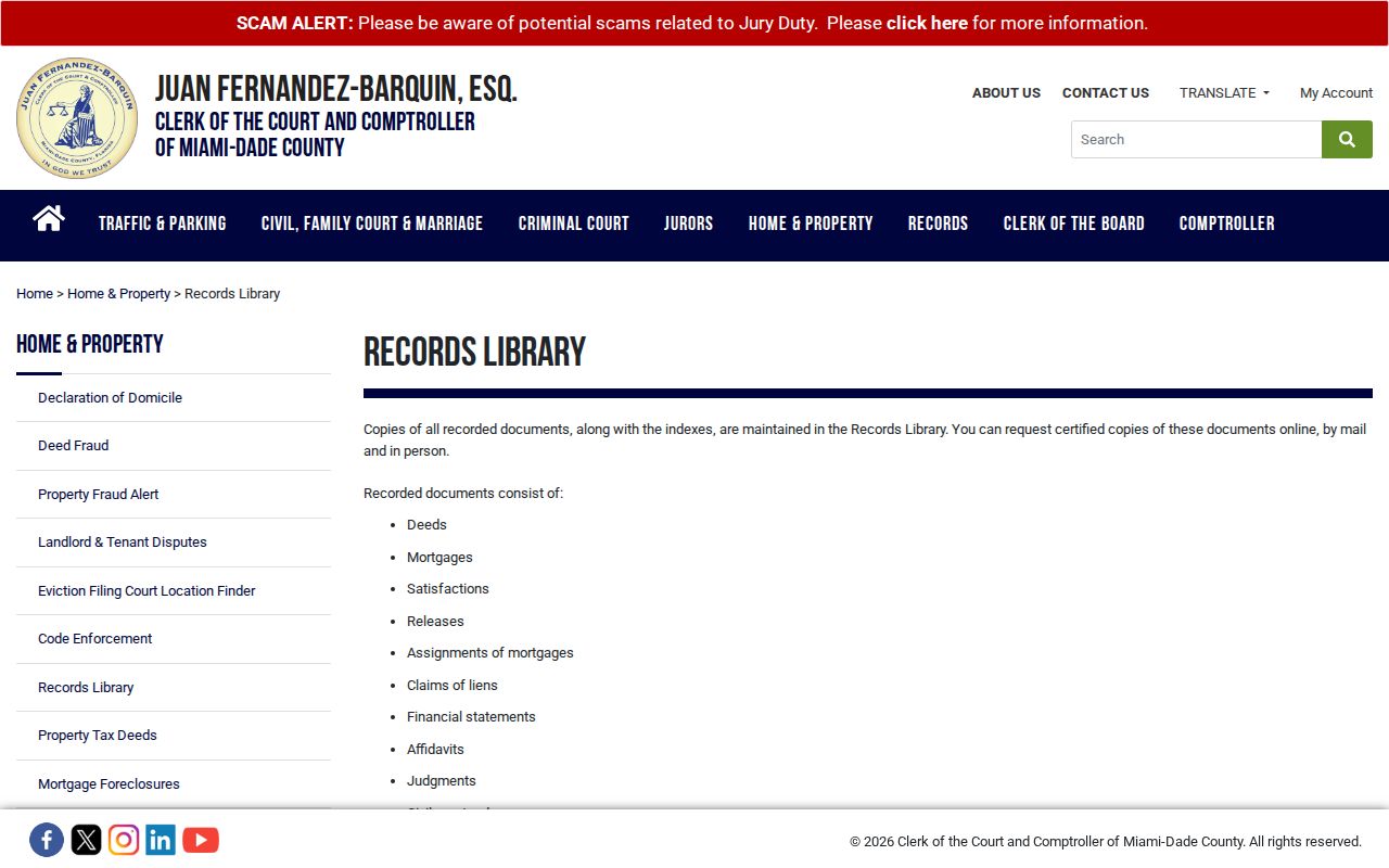 Hialeah previous residents Records Library access page