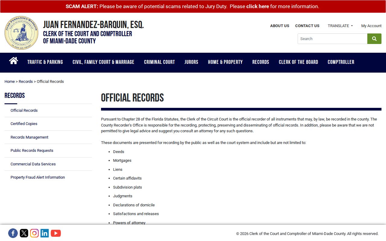 Miami-Dade Clerk Official Records guidance for Hialeah deed research